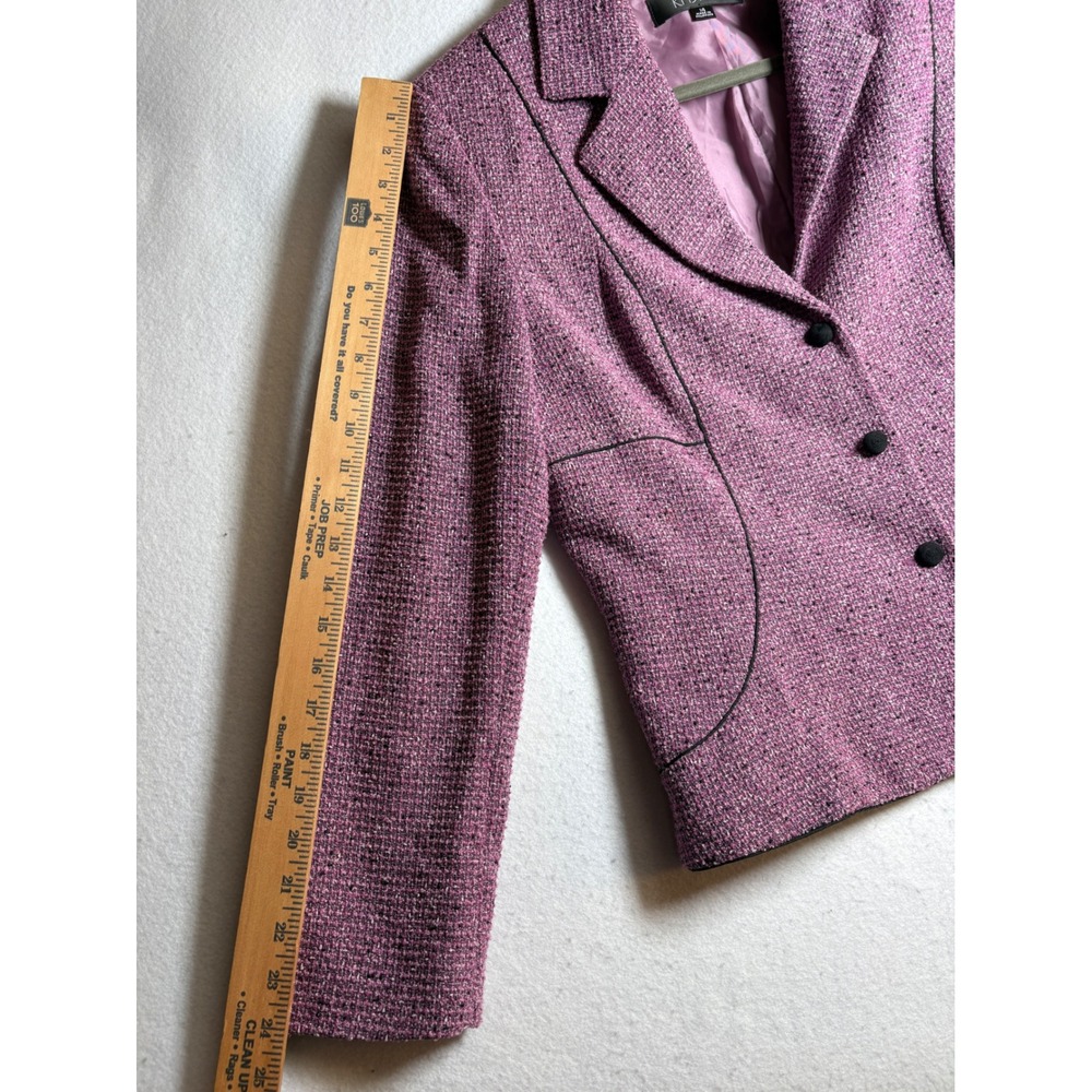 Kasper Womens Size 14 Purple Tweed Skirt Suit Blazer Set Contrast Piping Flounce - Picture 8 of 16